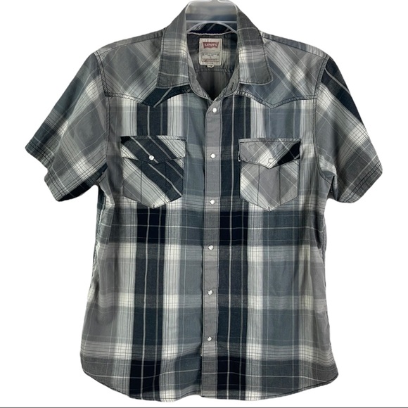Levi's Other - Levi's Gray Plaid Short Sleeve Shirt Pearl Snaps Men's Size Large lightweight